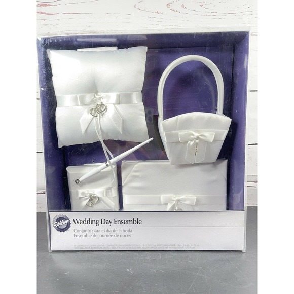 Wedding Day Ensemble by Wilton Matching 4-Piece Classic Set White Satin